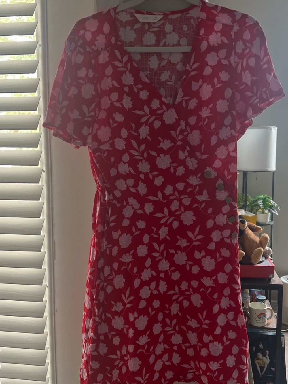 LC Lauren Conrad Red Floral Wrap Midi Dress